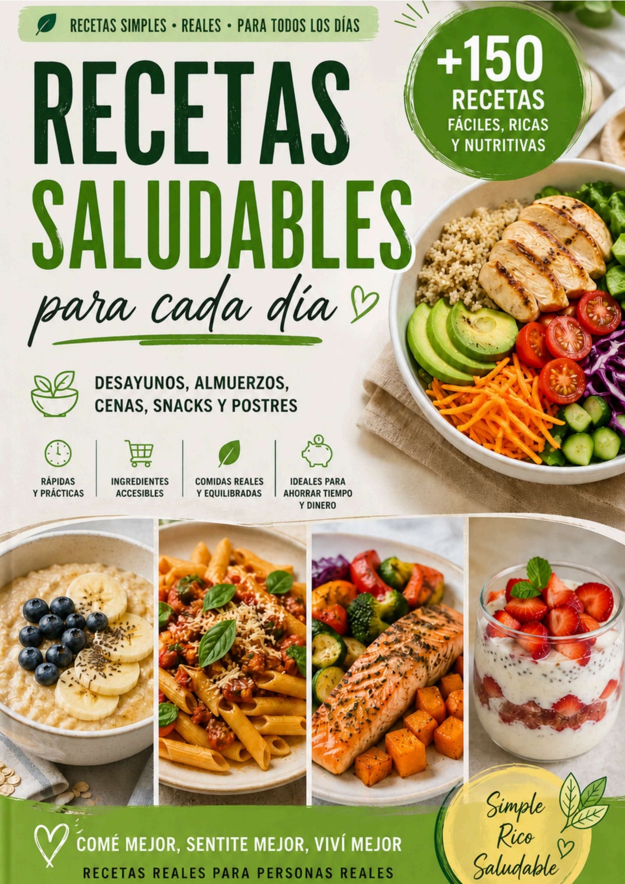 +150 Recetas Fitness Fáciles y Rápidas - Recetas simples, reales y saludables para todos los días.